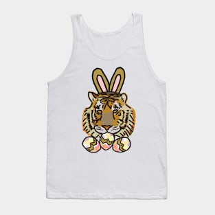 Happy Easter Bunny Ears on Tiger Eating Easter Eggs Tank Top